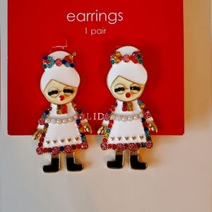 Christmas Mrs. Claus Pierced Earrings New